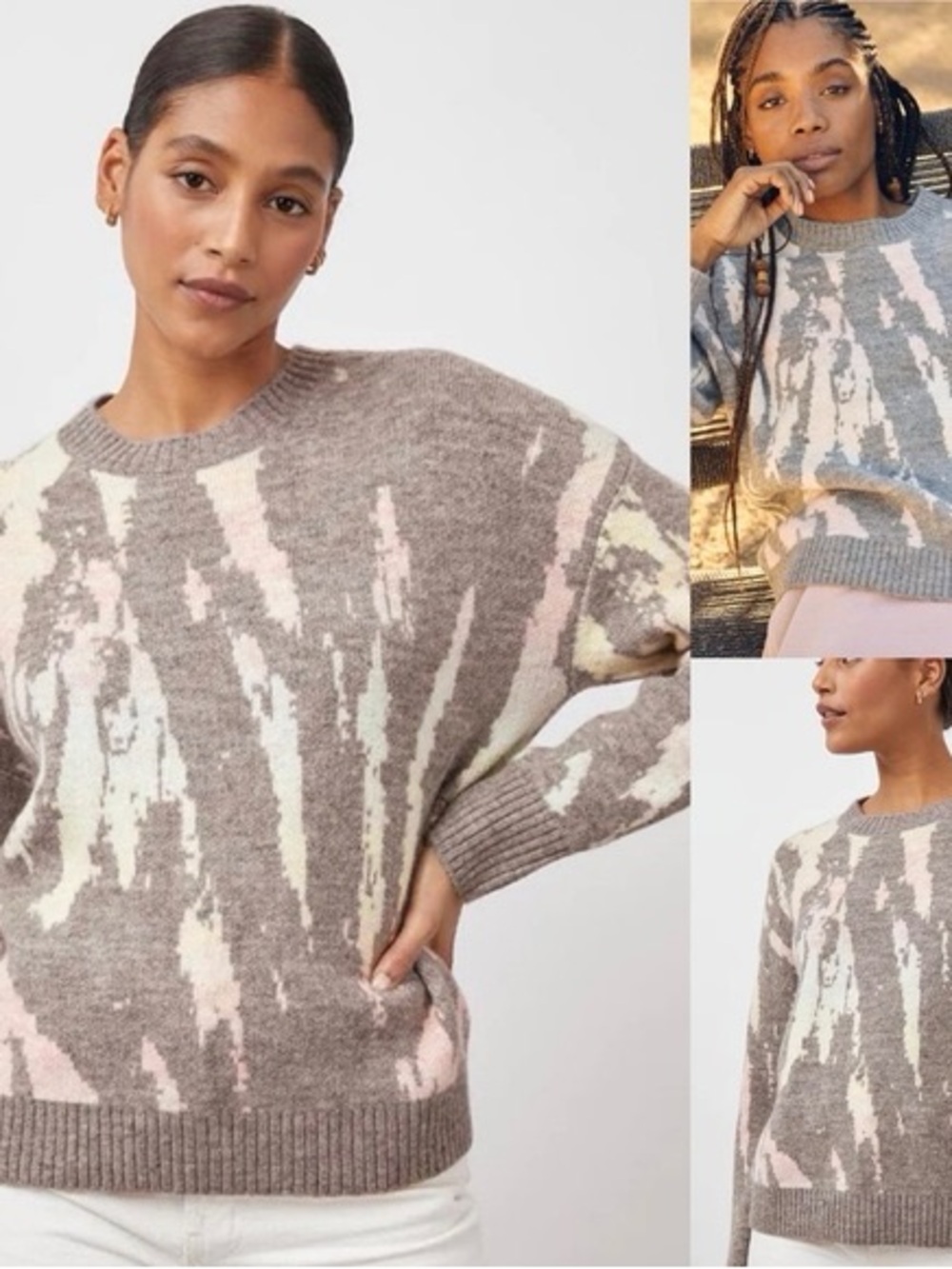 Rails Taupe, Cream & Pale Pink Abstract Crewneck Sweater